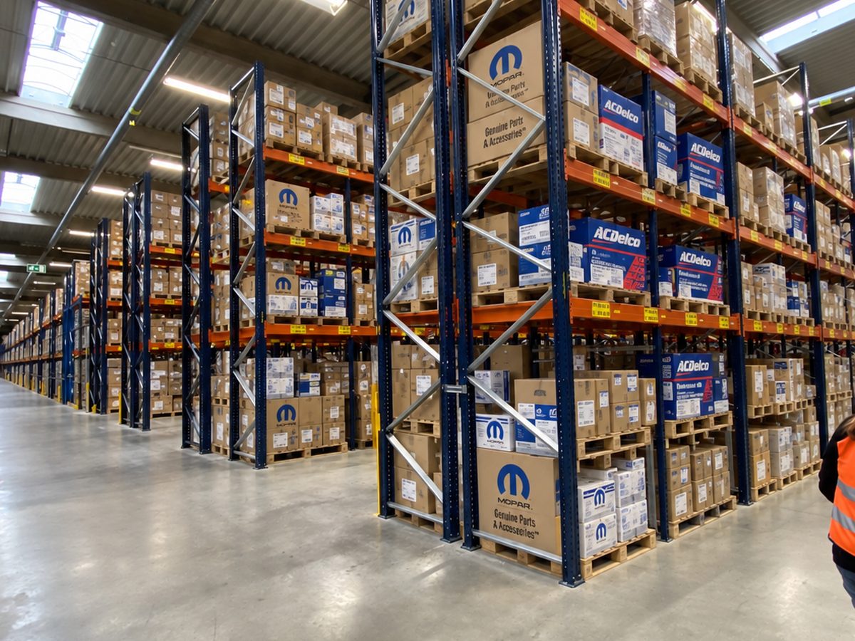 Pallet racking stocked with genuine parts at Iron Parts